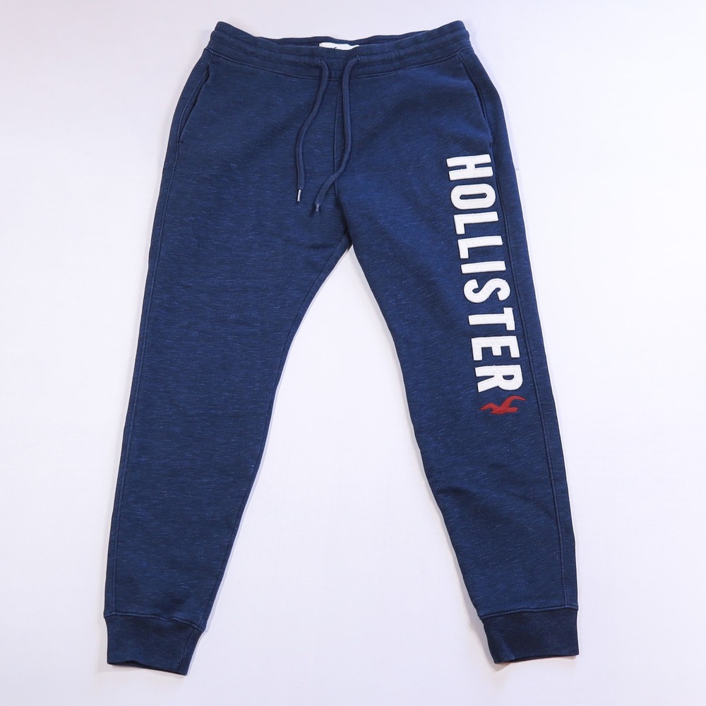 Hollister California Joggers Mens M Blue Fleece Logo Applique Sweatpants
